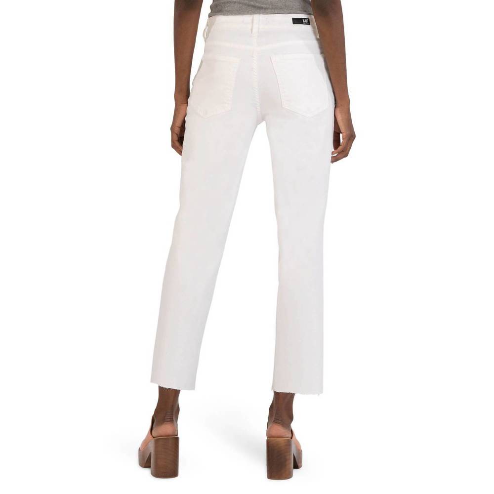 NEW KUT FROM THE KLOTH rachael hi rise raw hem mom jeans in optic white - Picture 3 of 5